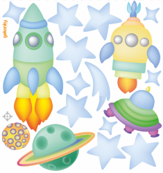 We Fly into Space, reusable fabric wall decals