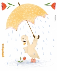 Duck with an umbrella, decal for fabric