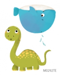 a whale and a dinosaur, decal on fabric